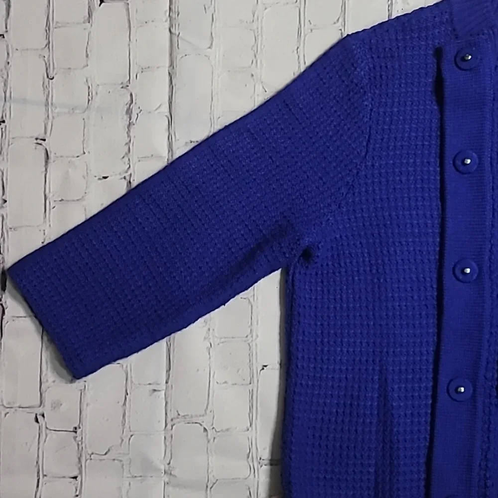 Chico's Woolen 3/4 Sleeve Royal Blue Wool Blend  Granny Cardigan Sweater